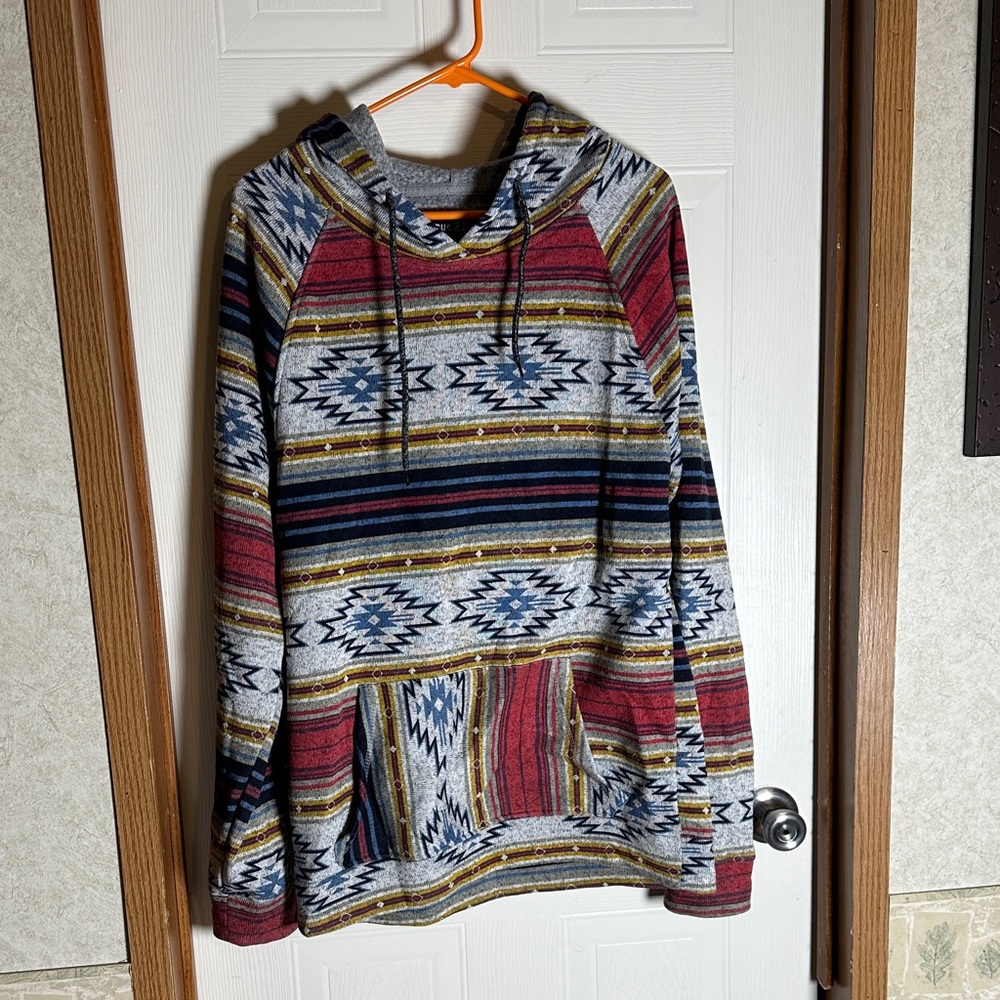 Rue21 Women’s Striped Hoodie Sweater - Red, Blue, Gold